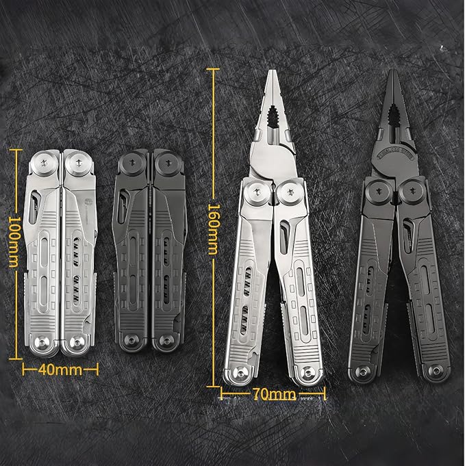 Multitool 12-in-1 Full-Size Lightweight EDC Multi-Purpose Pliers Nylon Bag Tactical Gear Camping Knives &amp Tools Gift Ideas for Men Gifts for Hunters Men who have Everything (Silver)