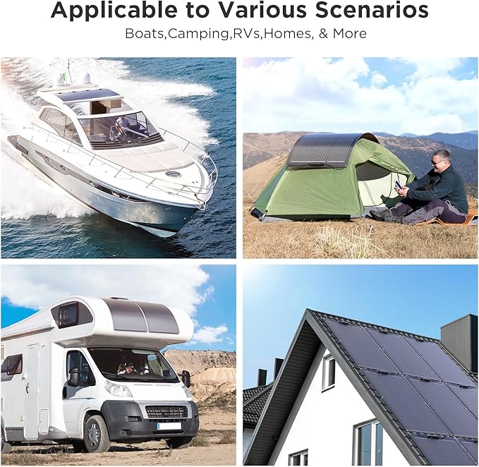 400W Flexible Solar Panel System (4x100W) All-Black ETFE Array 23% Efficiency High-Power Off-Grid Kit Compatible with 12V/24V/48V Batteries RV and Cabin