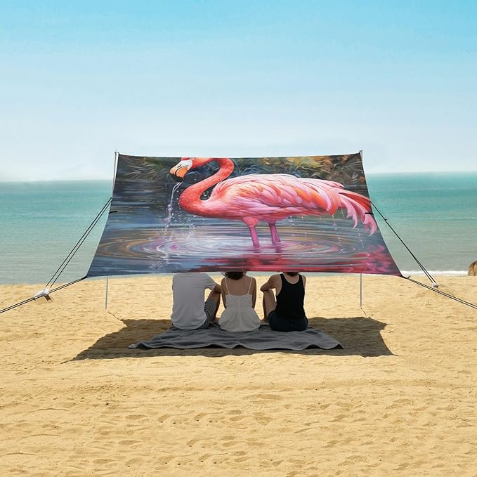 ALAZA Flamingo Tropical Beach Tent Sun Shelter Portable Canopy Sunshade for Outdoor Camping Picnics Backyard Fun 10x9 ft
