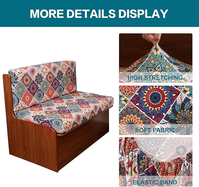 KRFOONN RV Dinette Cushion Covers - Stretch Camper Cushions - Replacement Couch Cushion Slipcovers - Washable Loveseat Slipcovers - Travel Trailer Couch - Includes 2 Backrest &amp 2 Bench Covers