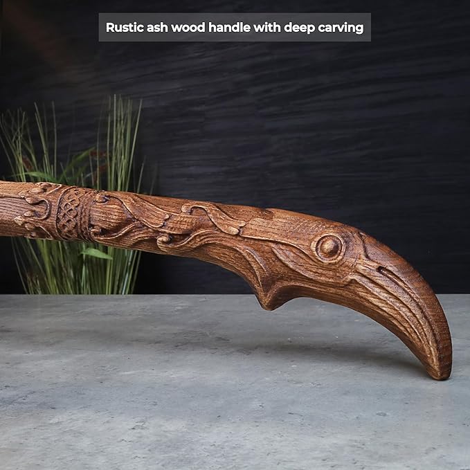 AncientSmithy Leviathan Axe Metal Replica with Glow-in-The-Dark-Runes - Hardened High Carbon Steel Blade - Leather Sheath - Hand Carved Handle
