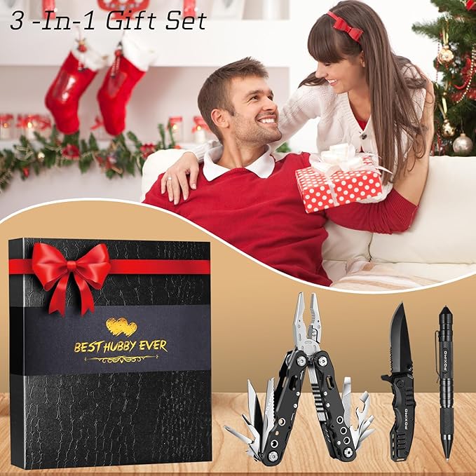Men Gifts for Hubby from Wife Multi tools Gift Set BEST HUBBY EVER with Multitool Pliers Pocket Knife Tactical Pen Stocking Stuffers EDC Multi-tools(BEST HUBBY EVER)