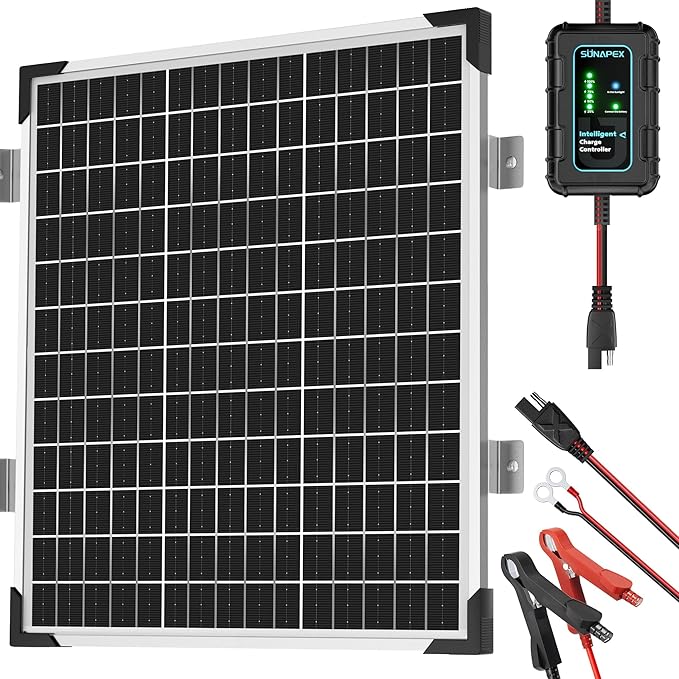 SUNAPEX 50W 12V Solar Battery Charger Maintainer Waterproof Solar Panel Trickle Charger with Controller for Car Motorcycle Boat Marine RV Trailer TractorTruck etc