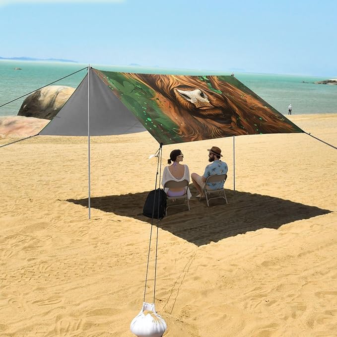 ALAZA Highland Bull Four Leaf Beach Tent Sun Shelter UPF50+ Protection Beach Shade Canopy w/ 4 Sandbags for Outdoor Camping Fishing Backyard Fun Picnic 10x9 ft