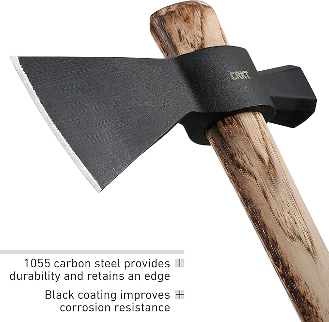 CRKT Chogan Hammer T-Hawk: Outdoor Camping Axe with Hammer Poll Forged Carbon Steel Head Tennessee Hickory Wooden Handle 2724