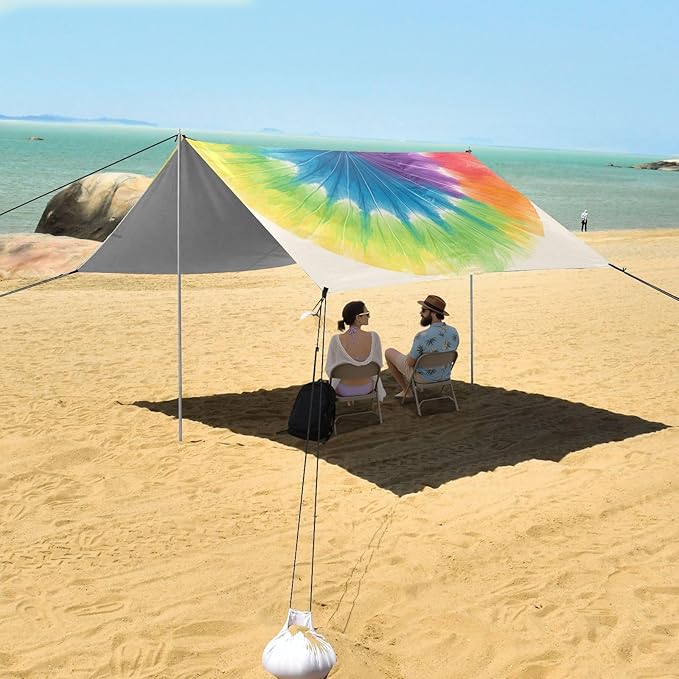 Darkorchid Tie Dye Background Rainbow Colors Tie-dye Pattern Beach Cabana Tent UPF50+ Waterproof Large Portable Sun Shelter with Sandbags &amp Sand Shovel for Camping Picnics Backyard