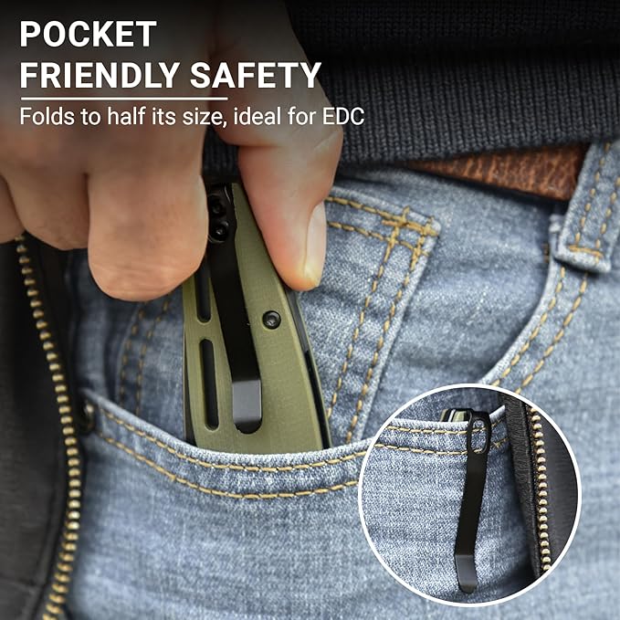 Pocket Knife 3.1 Black Stonewashed D2 Blade EDC Knife with G10 Handle Front Flipper Pocket Knife for Men Women with Thumb Stud - Camping Hiking Survival Preparation