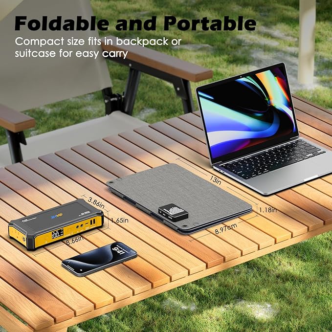 JIYHF Portable Power Station 99.9Wh with Foldable Solar Panel 30W Laptop Charger &amp Backup Power with 65W USB-C PD 100W AC Outlet 12V DC Output LED Light for Camping Home Backup Emergency RV