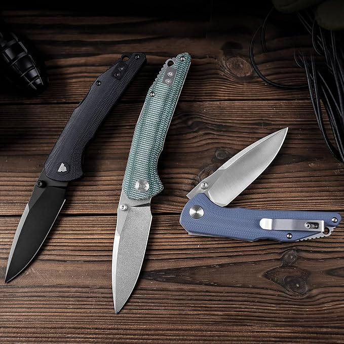 TRIVISA Pocket Knife for MenEDC Folding Knife with Reversible Clip3.3in 14C28N Blade Thumb Studs &amp Lockback Outdoor Knives Camping ToolArae-03G（Satin）