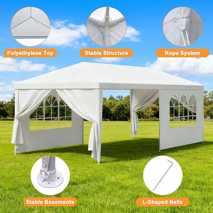 HomGarden 10'x20' Outdoor Canopy Tent Camping Gazebo Storage Shelter Pavilion Cater for Party Wedding Events BBQ w/4 Removable Enclosure Sidewalls &amp 2 Zippered Doorways