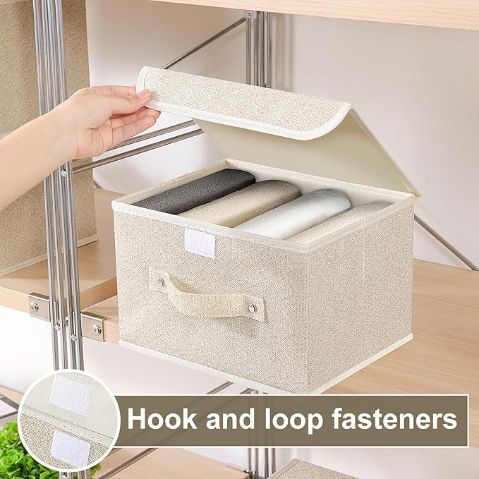 Fabric Storage Bins Cube Organizers with Flip-Top Lid and HandlesStorage Boxes for Organizing HomeOfficeand ClosetGrey and Beige5 Pack 10.2 X 7.9 X 6.7 in
