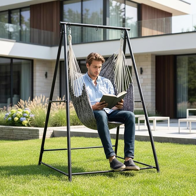 ONCLOUD Hammock Chair Stand Heavy Duty Steel Stand with Stable Construction 660 LBS Weight Capacity Weatherproof Hammock Stand for Patio Garden Indoor