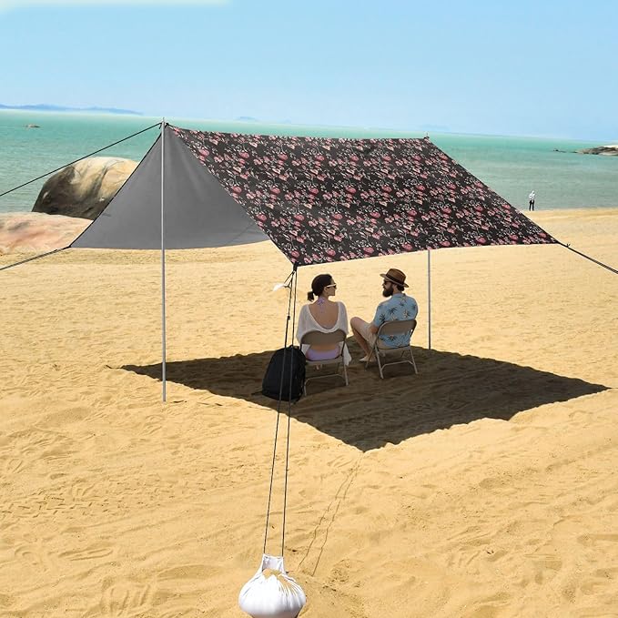 ALAZA Loving Heart Flowers Beach Tent Sun Shelter UPF50+ Protection Beach Shade Canopy w/ 4 Sandbags for Outdoor Camping Fishing Backyard Fun Picnic 10x9 ft