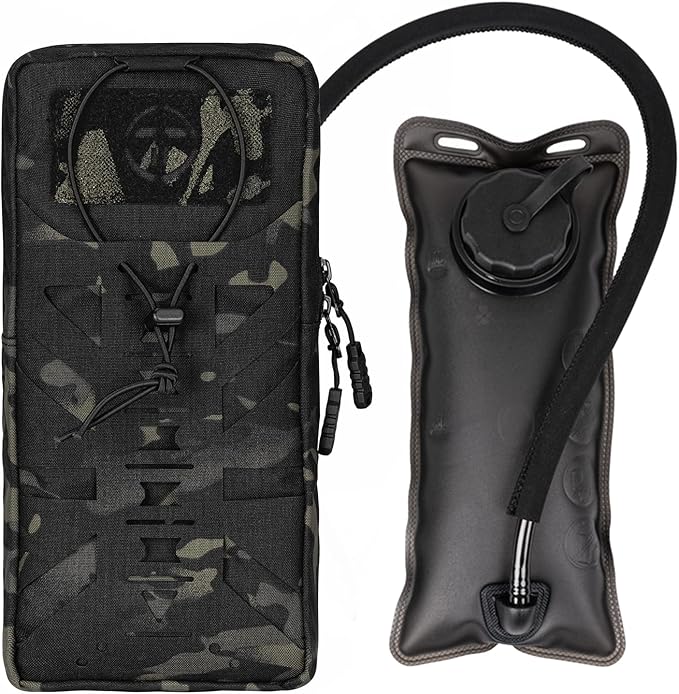 Tactical Hydration Pouch with Inner Bladder for 1L Water Bag Laser Cut MOLLE Hydration Pouch for Hiking Biking Running and Climbin 500D Nylon