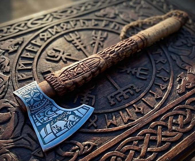 | Custom Handmade Viking Medieval Axes with GiftHand Ax Gifts for MenCamping TomahawkBeardedValhalla Axe with Leather Sheath (Battle Axe) (Handmade)