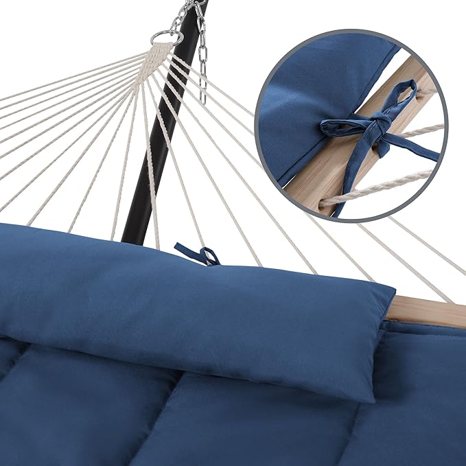 SUNCREAT Double Portable Rope Hammock with Stand Included Outdoor Two Person Hammock with Polyester Pad Navy