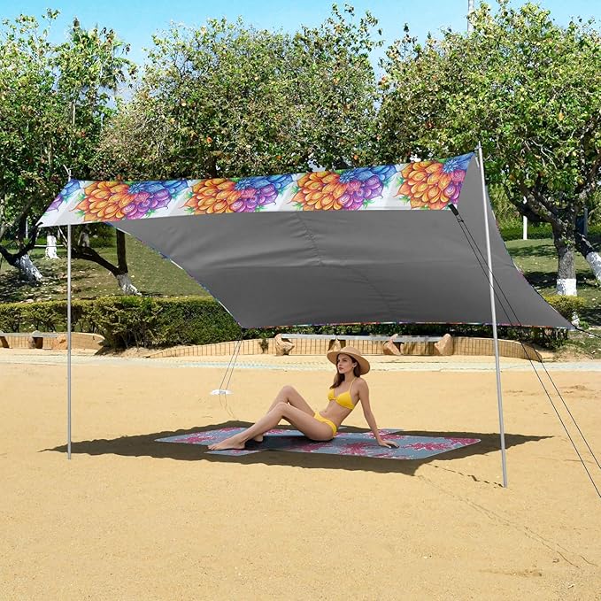 ALAZA Mandala Rainbow Beach Tent Sun Shelter UPF50+ Protection Beach Shade Canopy w/ 4 Sandbags for Outdoor Camping Fishing Backyard Fun Picnic 10x9 ft
