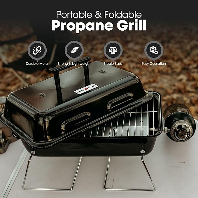 GasOne GPT-25 Propane Burner Gas Grill with Foldable Legs – Portable Grill Propane BBQ Grills with Adjustable Regulator – Heavy Duty Metal Construction – Easy to Assemble Compact Foldable Design