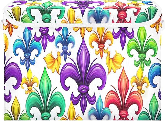 Mardi Gras Storage Baskets with Lids Collapsible Bins Stackable Fabric Linen Baskets Closet Organizer Container 16.5x12.6x11.8