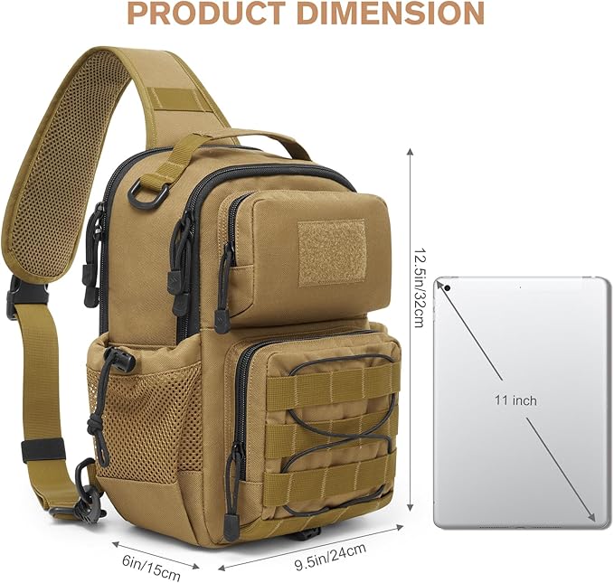 G4Free Tactical Sling Bag for Men Women EDC Concealed Carry Bag with Molle Crossbody Shoulder Pack (Khaki)