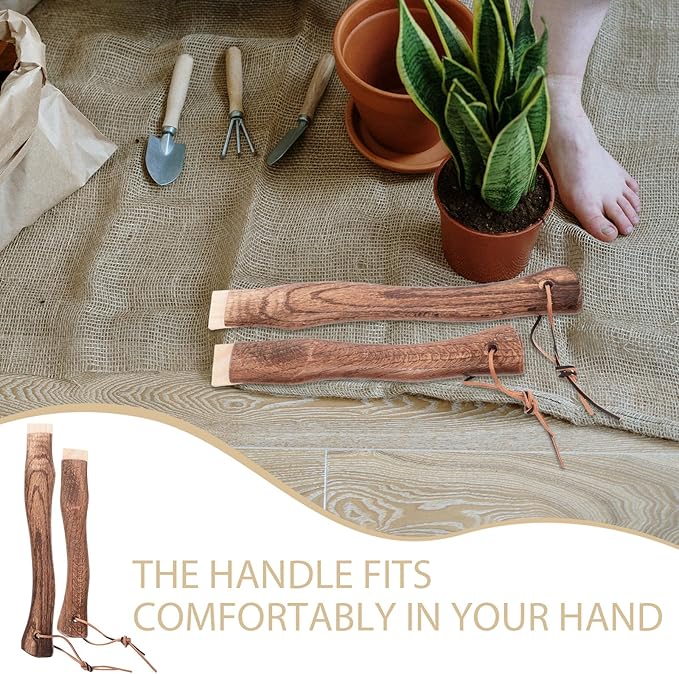 2pcs Short Curved Wooden Axe Handles with Hanging Loop Replacement Wood Tool Handles for Hatchet and Mini Axe 26cm and 33cm Lengths with Wooden Wedges for Camping and Outdoor Use