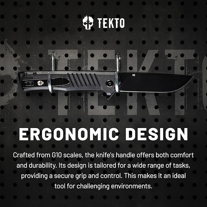 TEKTO F1 Alpha Folding Pocket Knife - Modified Straight Back Blade Titanium Coated D2 Steel Ideal for Outdoor Camping and Backpacking Tactical G10 Black Handle Black Titanium Accents