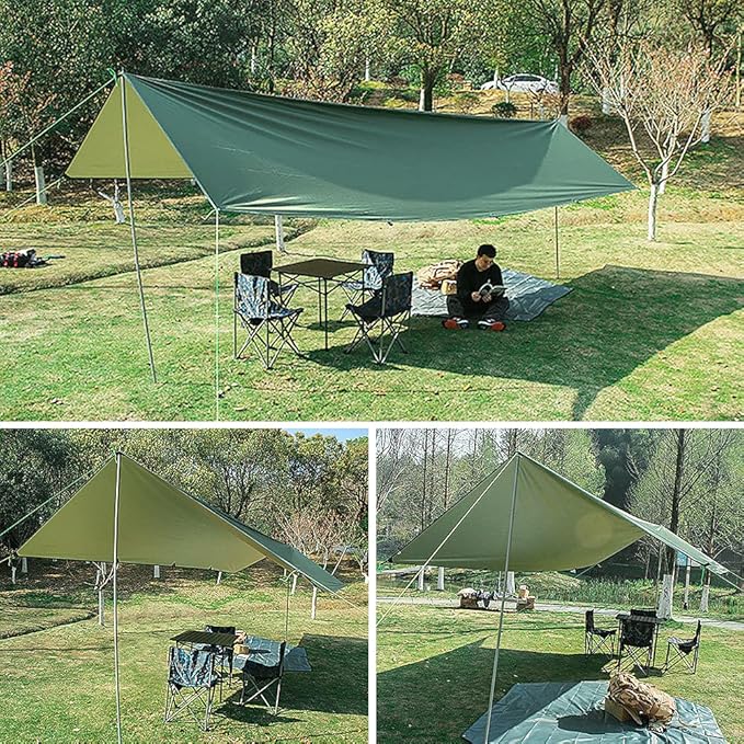 3x6m Sunshade Waterproof Tarp Tent Shade Pole Folding Camping Canopy Ultralight Beach Sun Shelter Camping Hiking Survival Shelter