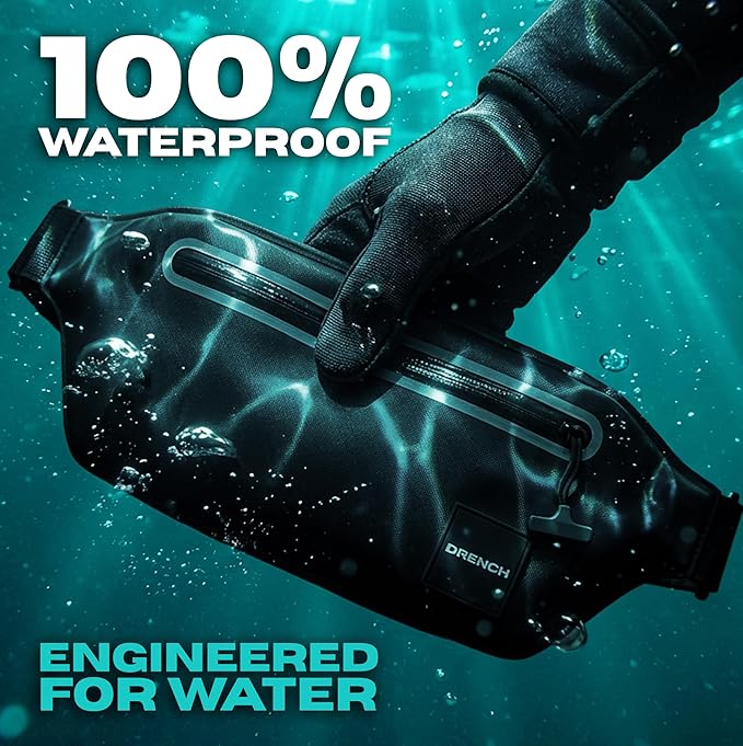Drench 100% Underwater Waterproof Fanny Pack. Waist Pack. Submersible Waterproof Phone Pouch. Dry Bag for Swimming Boating SUP &amp Snorkelling. Underwater Phone case. Floating Belt Bag