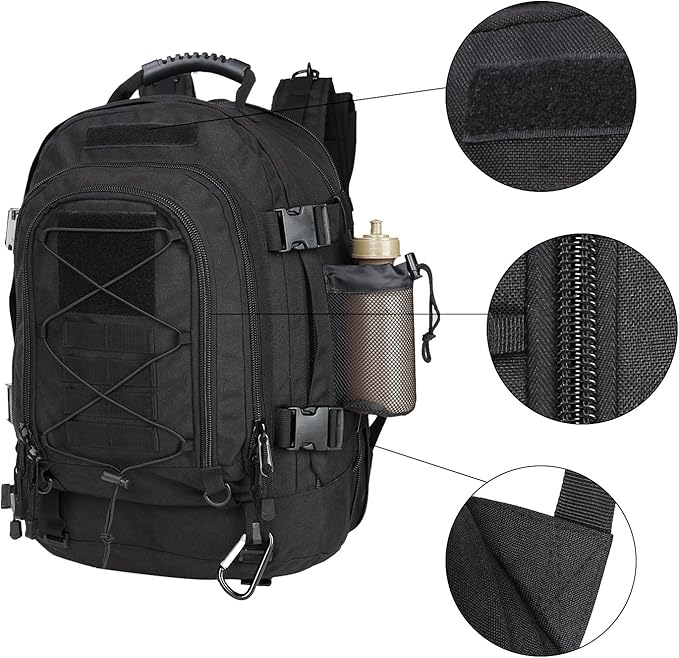 Large Tactical Backpack for Men Military Backpack with DIY System for Travel WorkCampingHuntingHikingSports (BLACK)
