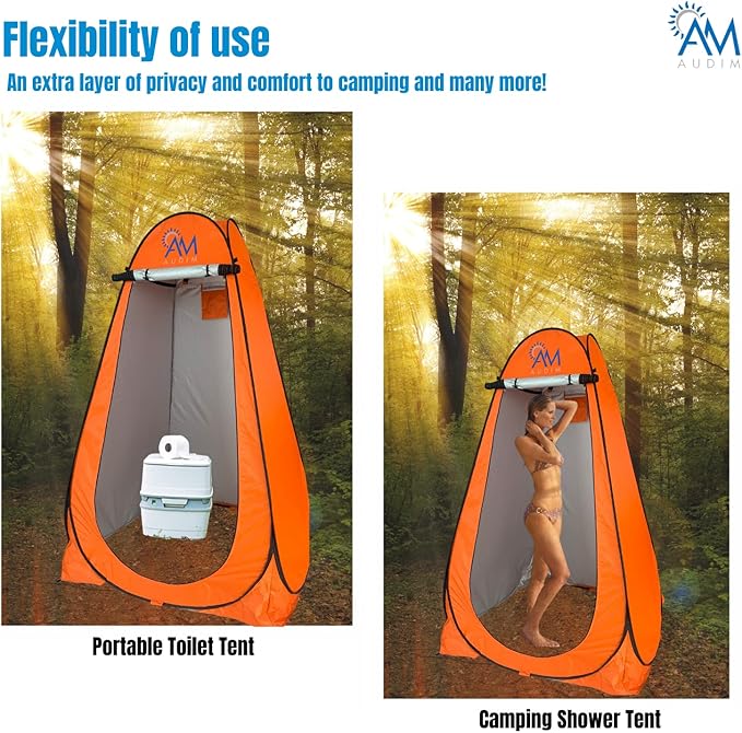 AUDA AUDIM Pop Up Privacy Tent - Camping Shower Tent - Outdoor Sun Shelter - Toilet Tent - Portable Dressing Room - Waterproof Easy Set Up Foldable Lightweight and Sturdy Carry Bag AM001 Orange