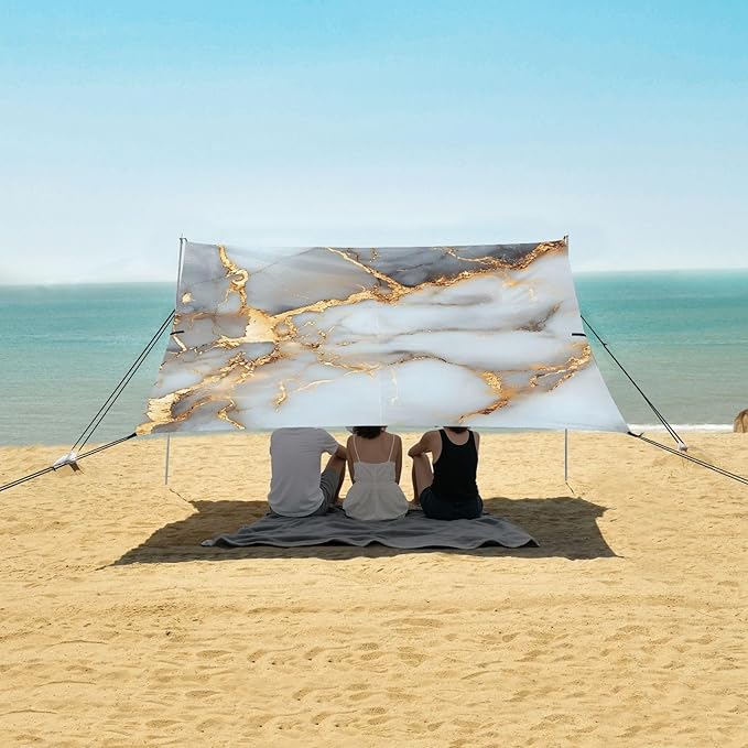 ALAZA White Gilded Marble Beach Tent Sun Shelter Portable Canopy Sunshade for Outdoor Camping Picnics Backyard Fun 10x9 ft