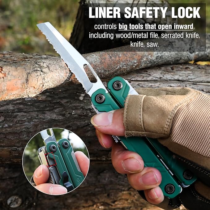 WORKPRO 2-in-1 Folding Knife/Utility Knife - Gifts for Dad &amp 18-in-1 Multi Tool Pliers Green