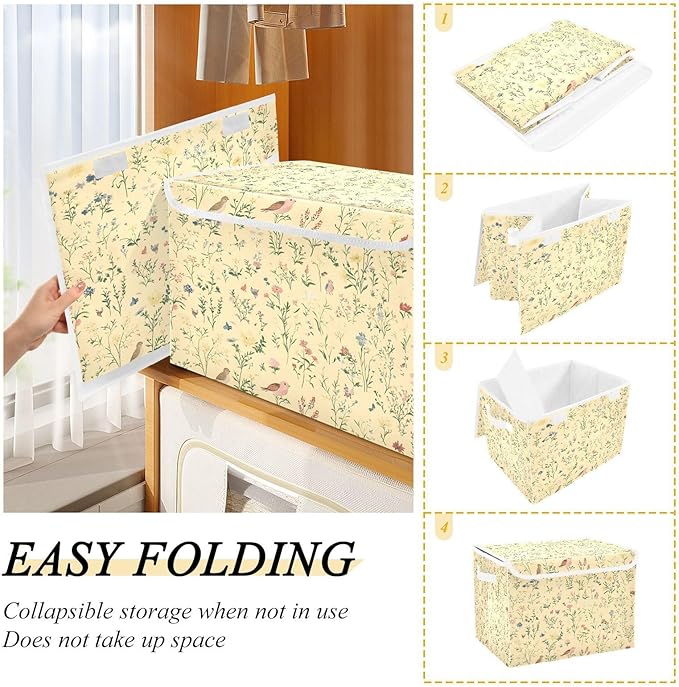 Retro Flower Cluster Fabric Storage Bins with Lids and HandleFoldable Storage Bins with LidsCloset Organizers for Clothes Storage Room Organization Office Storage Chest Organizer