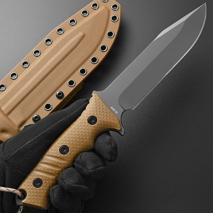 Gtkii GTK2 Fixed Blade Knife AUS-10 Steel Blade Nylon Fiberglass Handle Full Tang EDC Tool Knifes for Outdoor Camping Survival Adventure Bushcraft (brown)