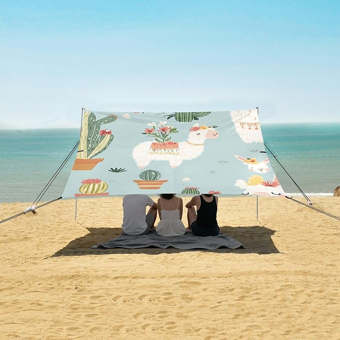 ALAZA Cute Llama Flower and Cactus Beach Tent Sun Shelter Portable Canopy Sunshade for Outdoor Camping Picnics Backyard Fun 10x9 ft