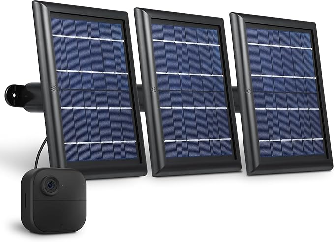 Wasserstein Solar Panel with Internal Battery - Compatible with Blink Outdoor 3/4 (3-Pack Black) (Camera NOT Included)