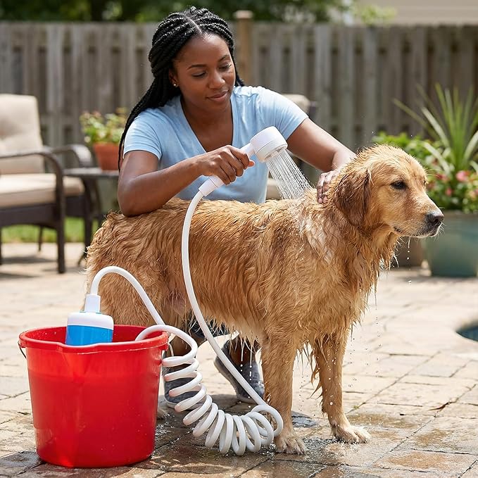 Portable Camping Shower Pump with Rechargeable Battery Outdoor Shower Head Sprayer for Hiking Travel Car Washing &amp Pet Cleaning