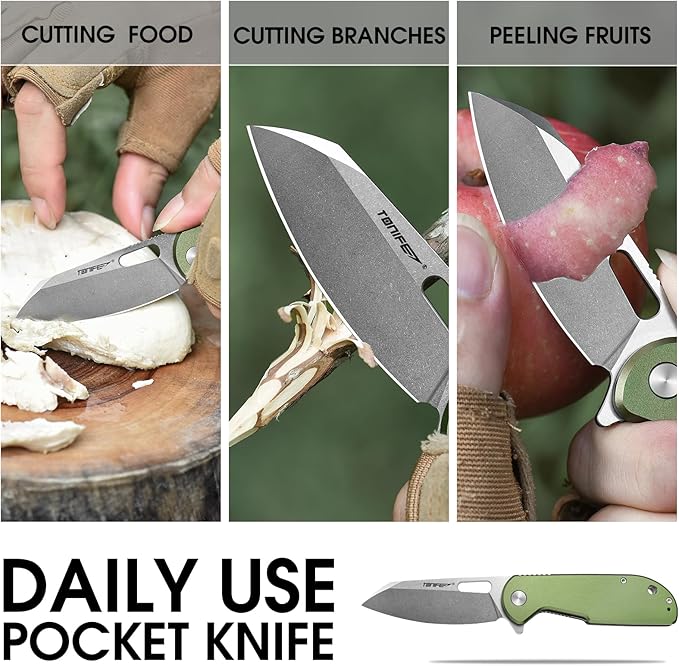 TONIFE Galaxy Mini Folding Knife with D2 Steel Blade and Aluminum Handle EDC Pocket Tool for Camping Hiking and Survival (green)