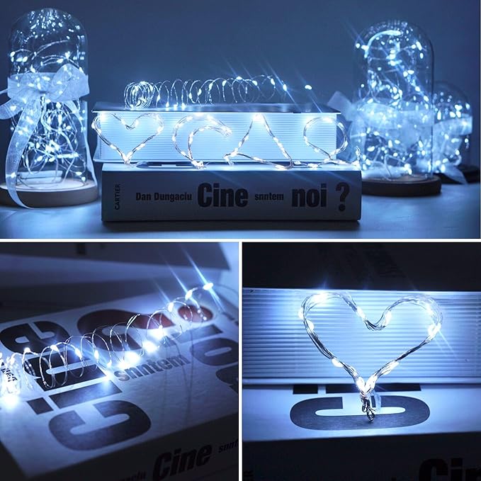 Battery Operated Silver Copper Wire Starry String Light 20 Pack Fairy String Lights6.6FT 20 LEDs for DIY Party Christmas Costume Wedding Easter Table Decorations (Cool White)