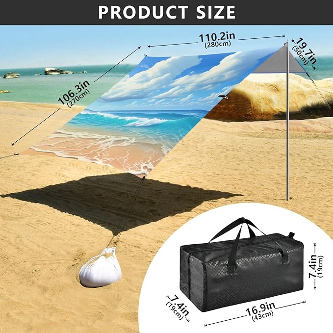 Beach Canopy with Windproof Ropes &amp Sandbags Beach Tent Sun Shade Sun Shelter for Camping Trips Fishing Backyard Fun or Picnics Beach