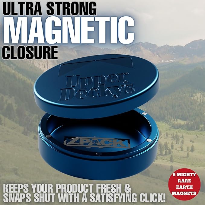 ZPACK Metal Pouch Can | Upper Deckys | Premium Aircraft-Grade Aluminum Container with Magnetic Closure | Slim EDC Pocket Tin | Carved Engraved Design | (Electric Blue)