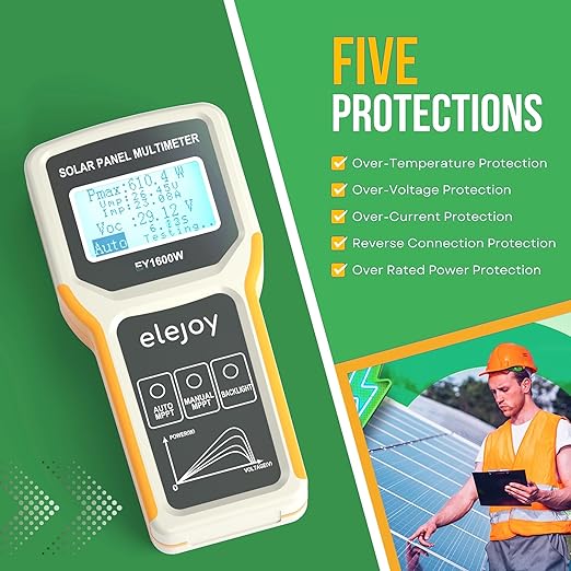 EY1600W Solar Panel Tester Multimeter DC/AC Solar Panel Watt Meter Photovoltaic Panel Solar Tracker Auto &amp Manual MPPT Open Circuit Volt Current Troubleshoot Utility Tool Backlit LCD (Upgrade)