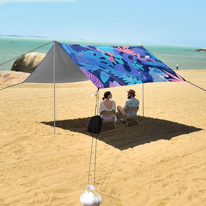 Aesthetic Unique Beauty Leopard Purple Blue Beach Tent &amp Canopy UPF50+ Protection Easy Setup Shade Sun Shelter Includes Sand Shovel Sandbags Stability Poles for Camping Picnics Backyard &amp