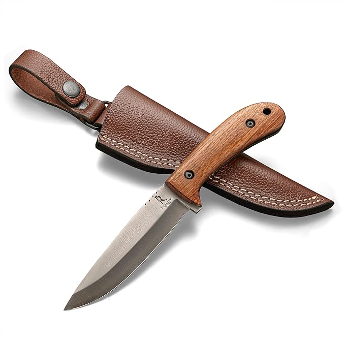 Bushcraft Knife - 9-Inch Scandi EDC Knife S30V Steel And Walnut Wood Handle Full Tang Fixed Blade with Premium Leather Sheath - For Camping Hunting Survival and Outdoor Use - Gifts For Men