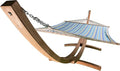 14 Ft. Water Treated Wooden Arc Hammock Stand + Premium Quilted Double Padded Hammock Bed. 2 Person Bed.450 LB Capacity(Natural Stain/Teal &amp Yellow Stripe)