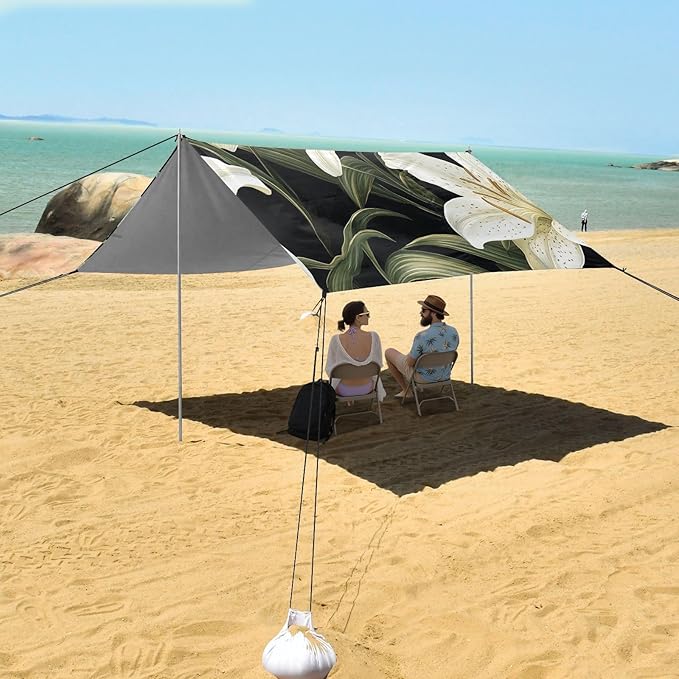 ALAZA White Lily and Plant Beach Tent Sun Shelter Portable Canopy Sunshade for Outdoor Camping Picnics Backyard Fun 10x9 ft