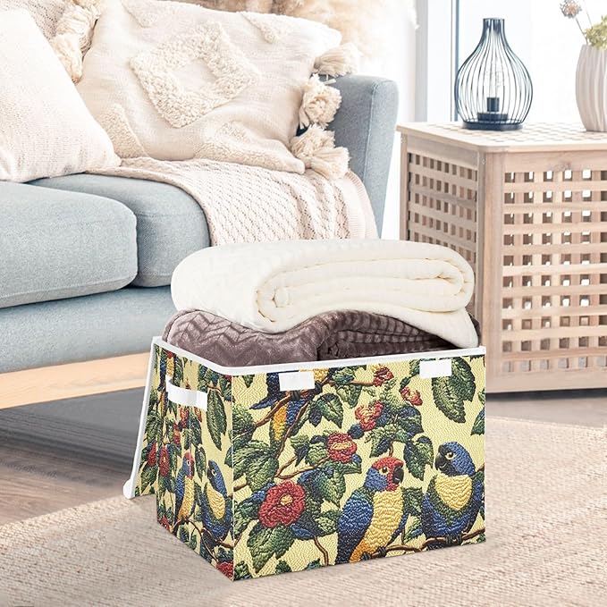Storage Cube with Lid Fabric Parrots Print 16.5×12.6×11.8 IN 1 Pack Collapsible Large Capacity Foldable Storage Basket Bin Organizer