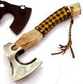 Custom Forged Carbon Steel Viking Style Bearded Axe - Real Hatchet Throwing &amp Camping Axe with Leather Wrap Best Gift for Anniversary Valentine's Day Birthday with Premium Leather Sheath