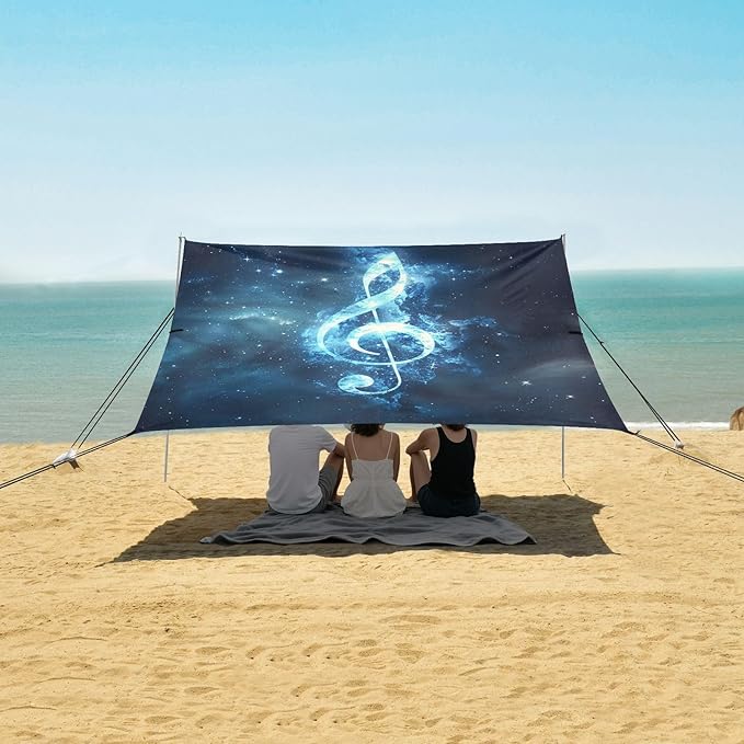 ALAZA Music Clef in Space Beach Tent Sun Shelter Portable Canopy Sunshade for Outdoor Camping Picnics Backyard Fun 10x9 ft