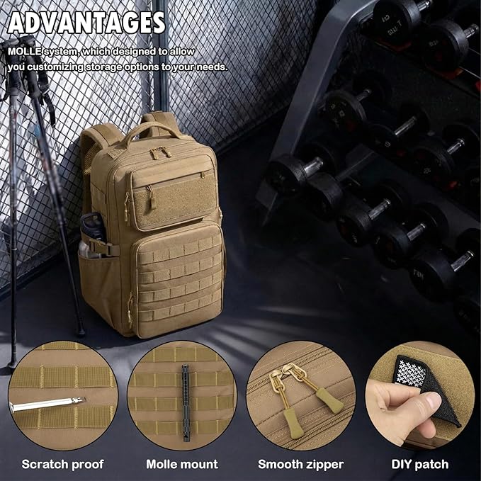 Military Tactical Backpack for Men Multi-Functional Assault Backpack MOLLE with Water Bottle Holder for Outdoor Adventures Khaki